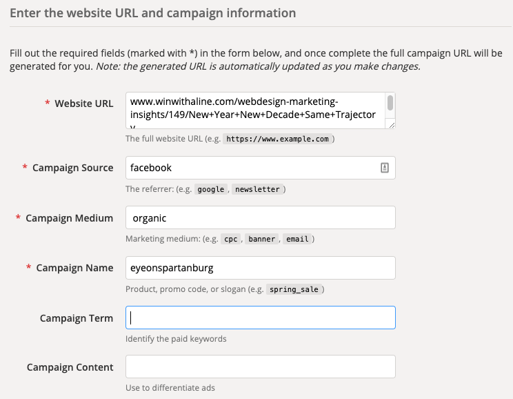 Example of UTM code builder tool.