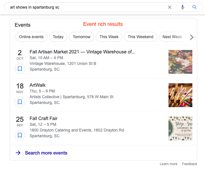 event rich results